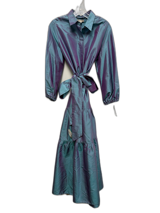 Ann Mashburn Size M Blue & Purple Silk Color Shift Iridescent Button Front Dress Blue & Purple / M