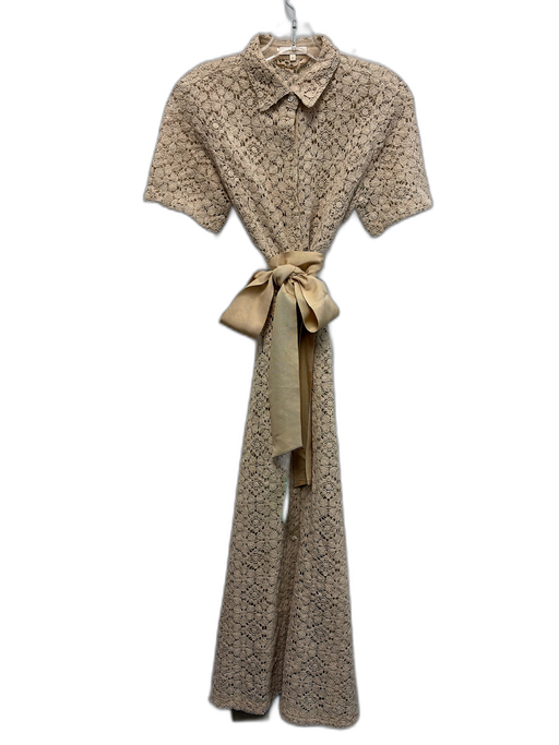 Ann Mashburn Size M Cream Beige Cotton Blend Open Lace Floral Short Sleeve Dress Cream Beige / M