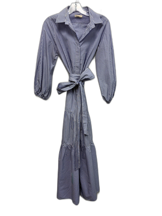 Ann Mashburn Size M Blue & White Cotton Striped Drop Waist Button Front Dress Blue & White / M