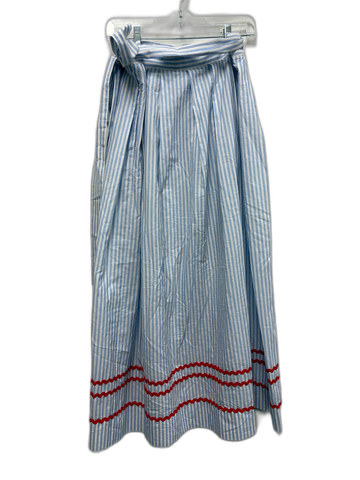Ann Mashburn Size L White, Blue & Red Cotton Striped Wavy Detail Wrap Midi Skirt White, Blue & Red / L