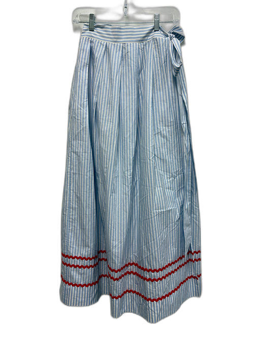 Ann Mashburn Size L White, Blue & Red Cotton Striped Wavy Detail Wrap Midi Skirt White, Blue & Red / L
