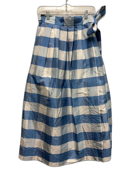 Ann Mashburn Size M Blue & White Silk Gingham Pleated Waist Wrap Midi Skirt Blue & White / M