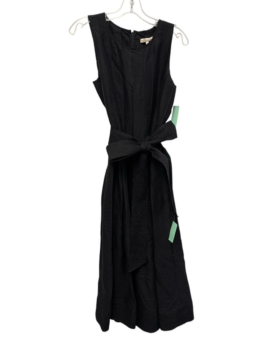 Ann Mashburn Size M Black Linen Sleeveless Pintuck Pleats Back Zip Dress Black / M