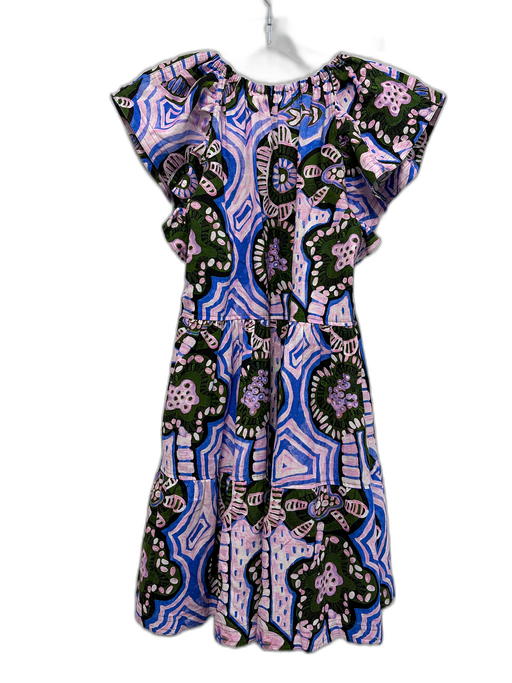 Marie Oliver Size XS Purple, Blue & Green Linen & Cotton Abstract Print Dress Purple, Blue & Green / XS