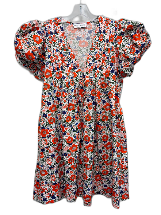 Hunter Bell Size S White, Orange & Blue Cotton Floral Short Puff Sleeve Dress White, Orange & Blue / S
