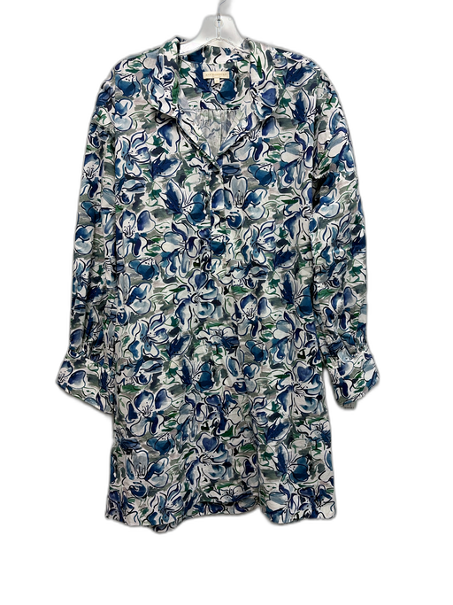Ann Mashburn Size M White, Blue & Green Cotton Abstract Floral Long Sleeve Dress White, Blue & Green / M