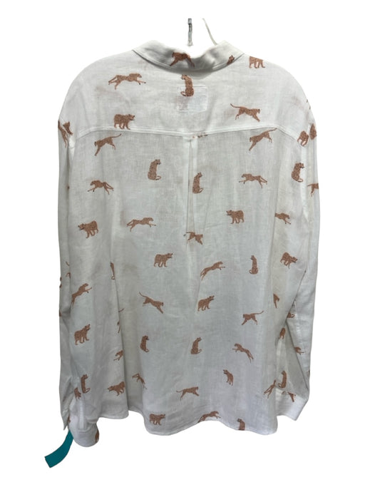 Rails Size L White & Beige Linen Blend Collared Button Up Jaguar Long Sleeve Top White & Beige / L