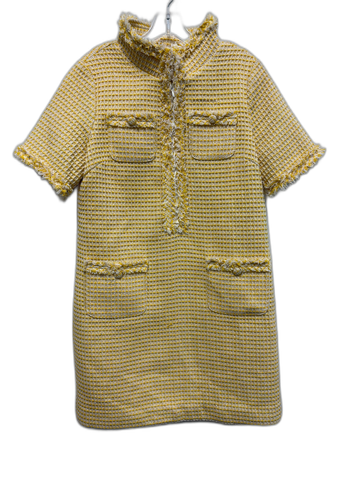 Pomander Place Size L Yellow & White Polyester Waffle Knit Short Sleeve Dress Yellow & White / L