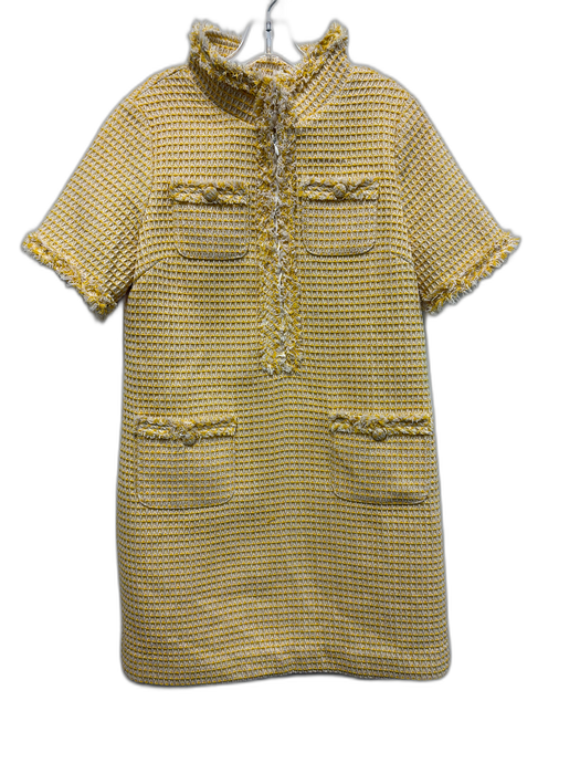 Pomander Place Size L Yellow & White Polyester Waffle Knit Short Sleeve Dress Yellow & White / L