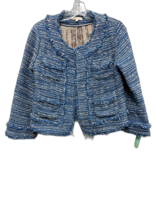 Ann Mashburn Size M Blue & White No Fabric Tag Tweed Frayed Hem Jacket Blue & White / M