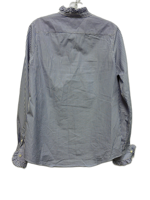 Ann Mashburn Size M Blue & White Cotton Striped Long Sleeve Ruffle Detail Top Blue & White / M