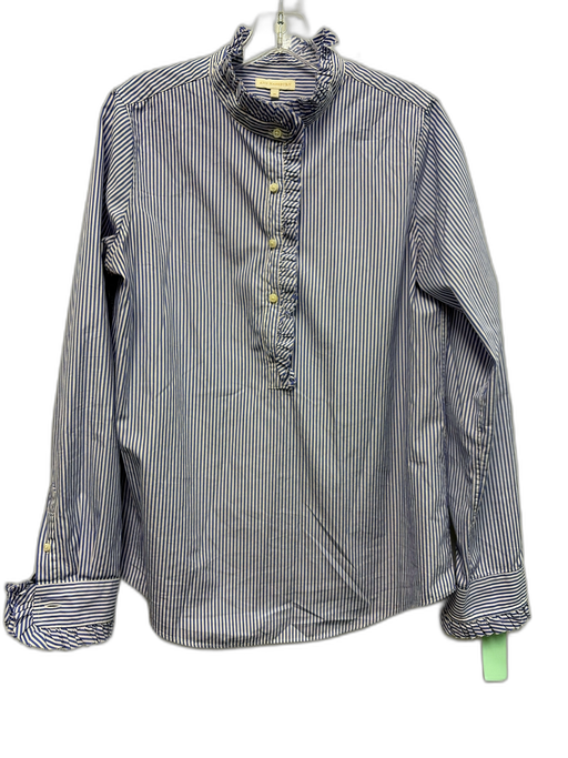 Ann Mashburn Size M Blue & White Cotton Striped Long Sleeve Ruffle Detail Top Blue & White / M