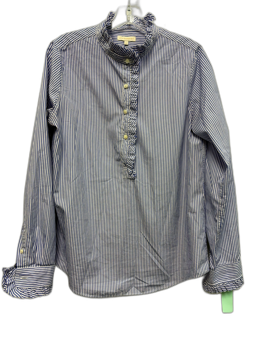 Ann Mashburn Size M Blue & White Cotton Striped Long Sleeve Ruffle Detail Top Blue & White / M