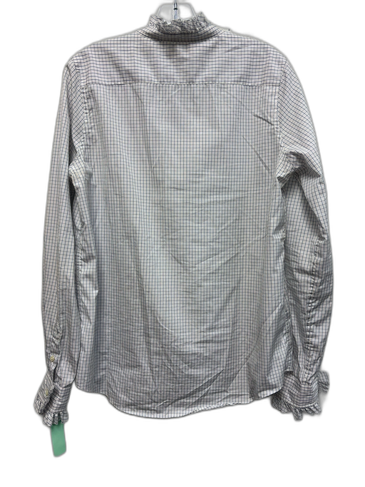 Ann Mashburn Size M Blue & White Cotton Grid Print Long Sleeve Ruffle Detail Top Blue & White / M