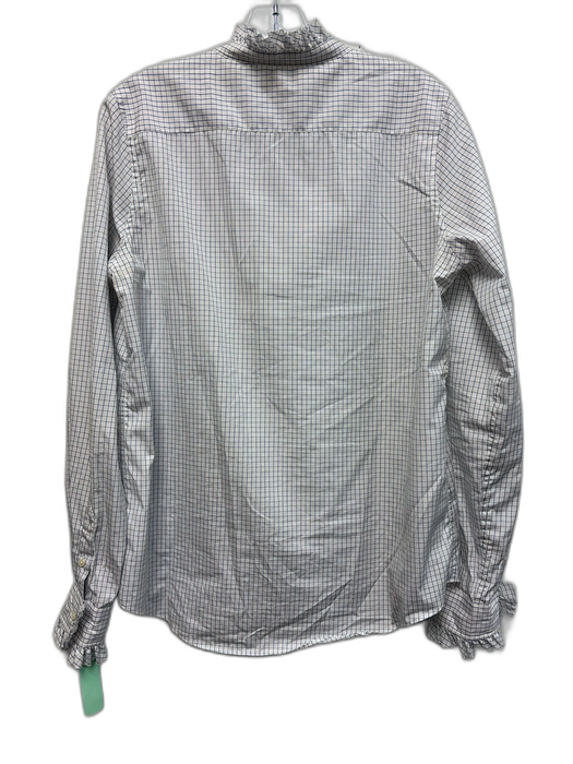 Ann Mashburn Size M Blue & White Cotton Grid Print Long Sleeve Ruffle Detail Top Blue & White / M