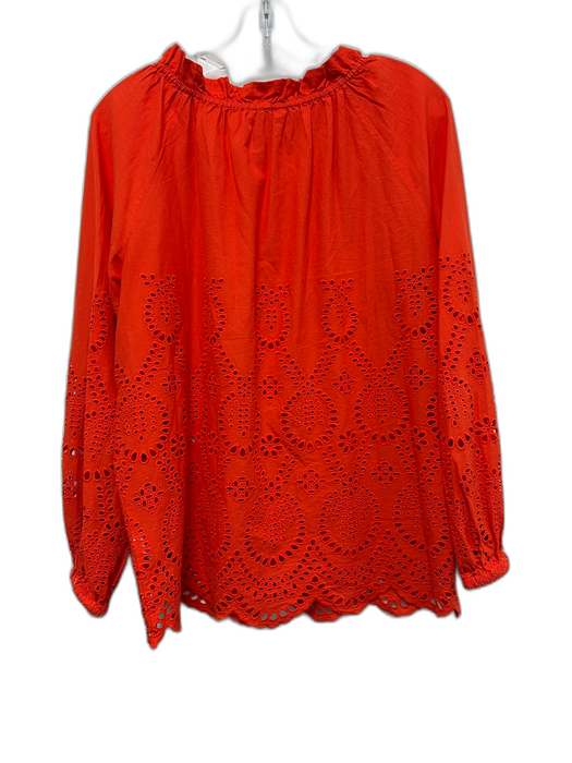 Ann Mashburn Size M Orange Cotton Long Balloon Sleeve Eyelet Elastic Neck Top Orange / M