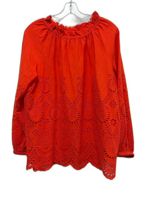 Ann Mashburn Size M Orange Cotton Long Balloon Sleeve Eyelet Elastic Neck Top Orange / M