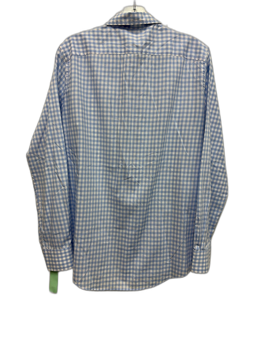 Ann Mashburn Size L White & Blue Cotton Gingham Long Sleeve Collared Top White & Blue / L