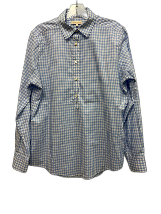 Ann Mashburn Size L White & Blue Cotton Gingham Long Sleeve Collared Top White & Blue / L