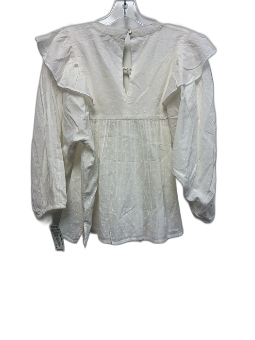 Cleobella Size M White Cotton Ruffle Shoulder Swiss Dot Tassel Detail Top White / M
