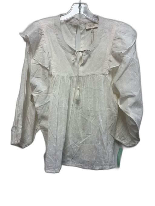 Cleobella Size M White Cotton Ruffle Shoulder Swiss Dot Tassel Detail Top White / M