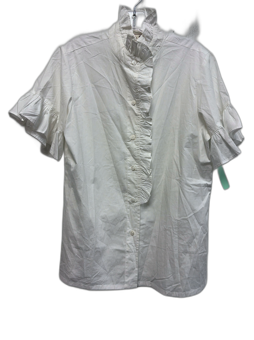 Mille Resort & Travel Size M White Cotton Short Sleeve Ruffle Button Up Top White / M