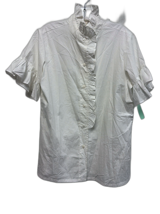 Mille Resort & Travel Size M White Cotton Short Sleeve Ruffle Button Up Top White / M