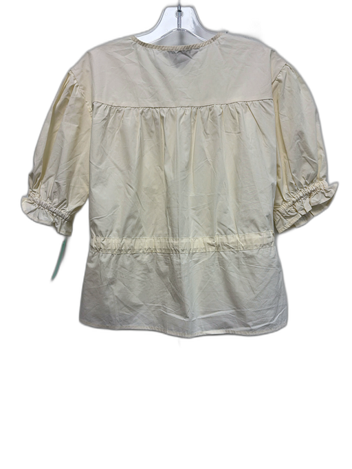 The Shirt Rochelle Behrens Size M Cream White Cotton Short Puff Sleeve Top Cream White / M