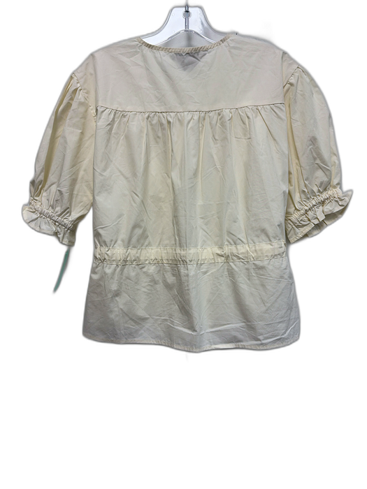 The Shirt Rochelle Behrens Size M Cream White Cotton Short Puff Sleeve Top Cream White / M