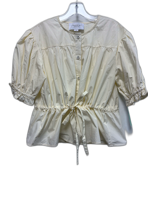 The Shirt Rochelle Behrens Size M Cream White Cotton Short Puff Sleeve Top Cream White / M