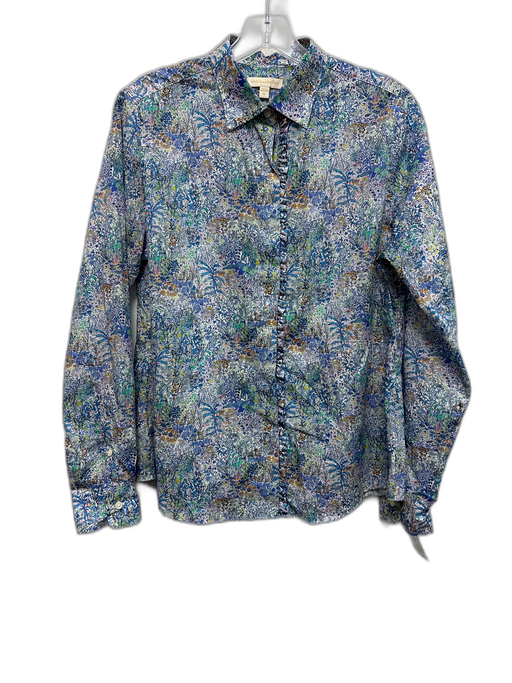Ann Mashburn Size M White, Blue & Green Cotton Botanical Long Sleeve Top White, Blue & Green / M