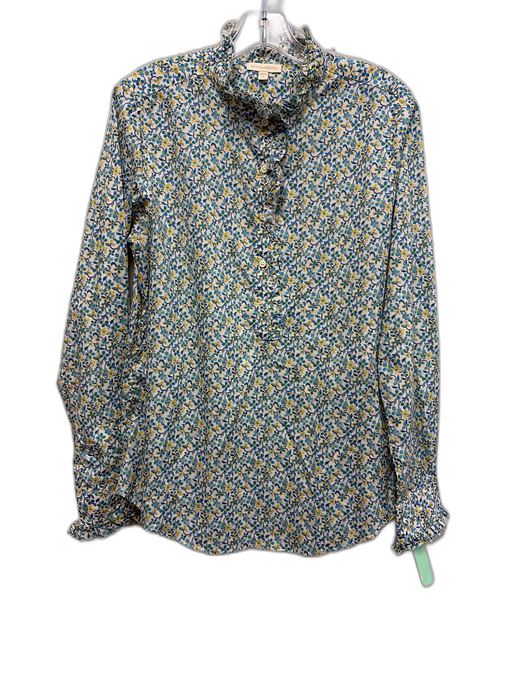 Ann Mashburn Size M White, Blue & Yellow Cotton Floral Long Sleeve Top White, Blue & Yellow / M