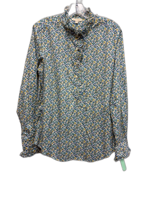 Ann Mashburn Size M White, Blue & Yellow Cotton Floral Long Sleeve Top White, Blue & Yellow / M