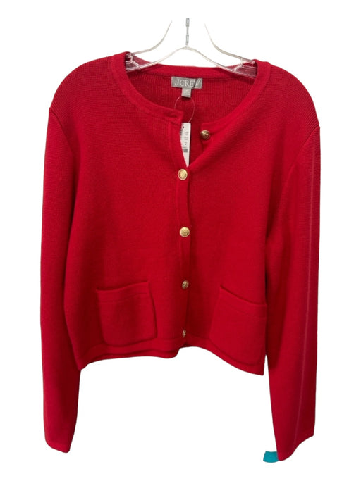 J Crew Size M Red Cotton Gold Buttons Button Front Knit Cardigan Red / M