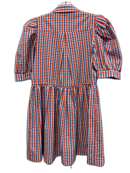 Hunter Bell Size S White, Blue & Orange Polyester Blend Gingham Seersucker Dress White, Blue & Orange / S