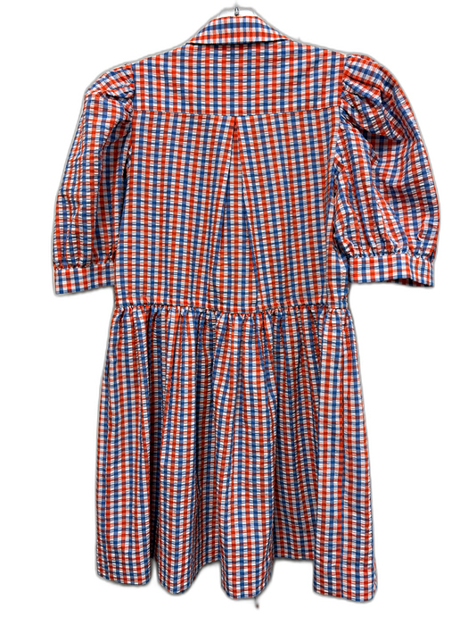 Hunter Bell Size S White, Blue & Orange Polyester Blend Gingham Seersucker Dress White, Blue & Orange / S