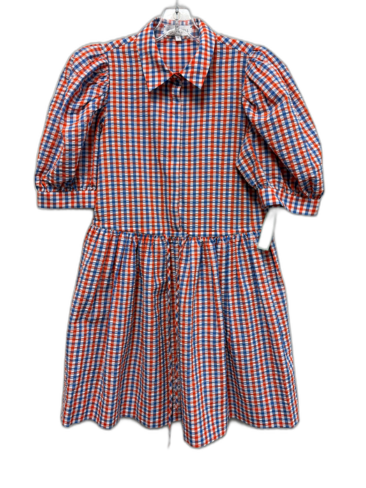 Hunter Bell Size S White, Blue & Orange Polyester Blend Gingham Seersucker Dress White, Blue & Orange / S