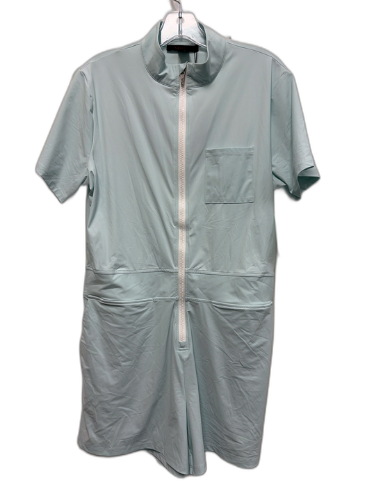 Greyson Size M Aqua Blue Nylon Blend Short Sleeve Zip Front Athletic Mini Romper Aqua Blue / M