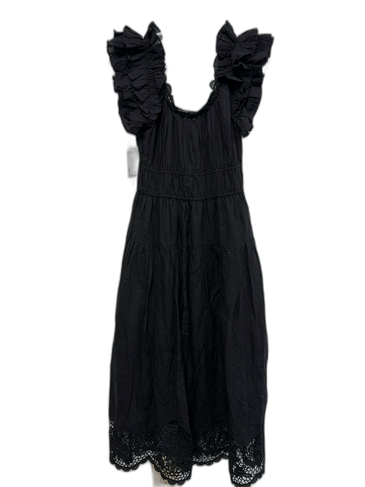 Ulla Johnson Size 6 Black Linen & Cotton Lace Detail Sleeveless Dress Black / 6