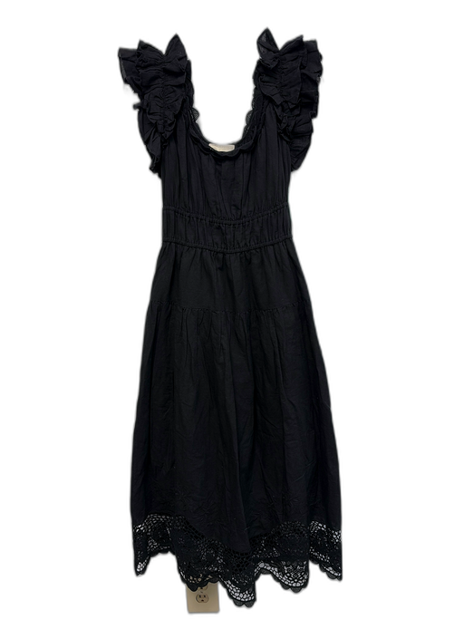 Ulla Johnson Size 6 Black Linen & Cotton Lace Detail Sleeveless Dress Black / 6