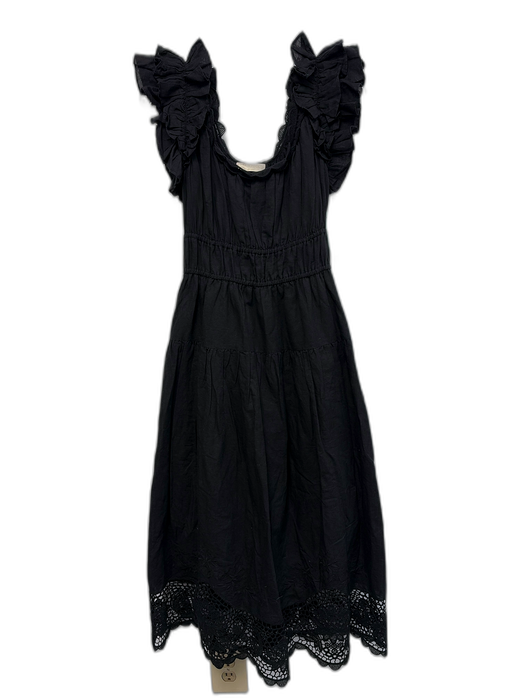 Ulla Johnson Size 6 Black Linen & Cotton Lace Detail Sleeveless Dress Black / 6