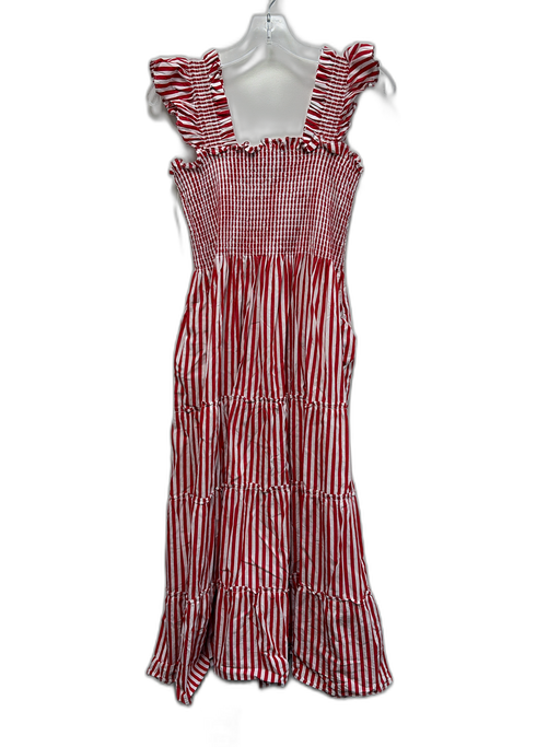 Hill House Size M White & Red Cotton Striped Sleeveless Shirred Bodice Dress White & Red / M