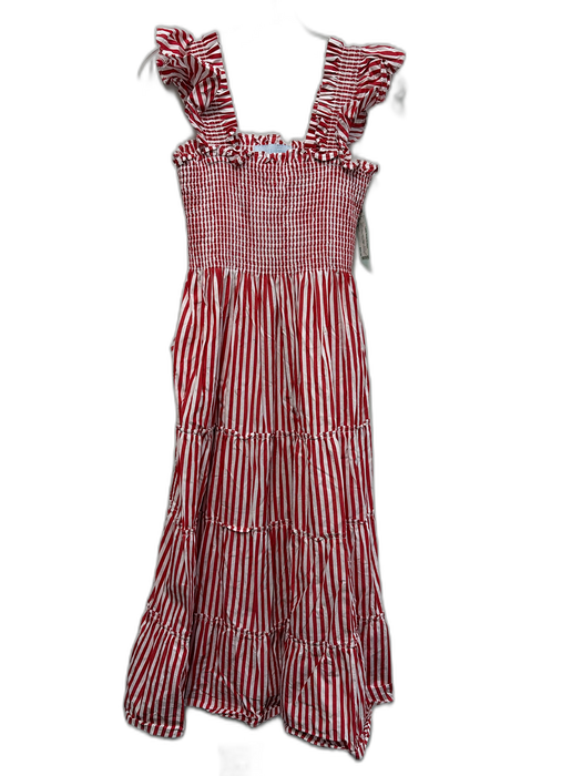 Hill House Size M White & Red Cotton Striped Sleeveless Shirred Bodice Dress White & Red / M