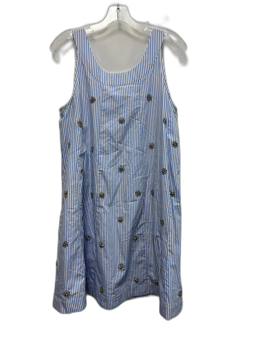 J Crew Collection Size M White & Blue Cotton Striped Crystal Embellished Dress White & Blue / M