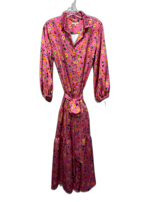 Ann Mashburn Size M Pink & Multi Polyester Floral Long Balloon Sleeve Dress Pink & Multi / M