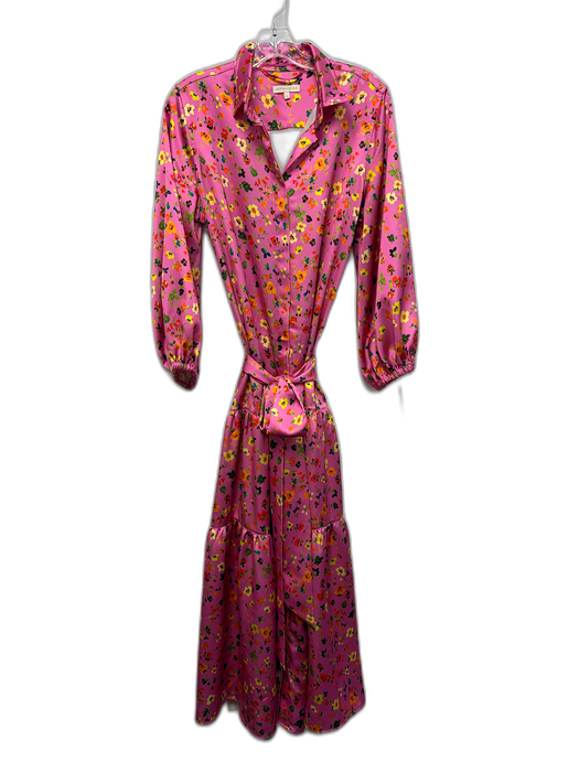 Ann Mashburn Size M Pink & Multi Polyester Floral Long Balloon Sleeve Dress Pink & Multi / M