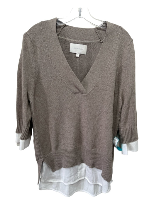 Brochu Walker Size L Beige & White Cotton Blend layered Long Sleeve V Neck Top Beige & White / L