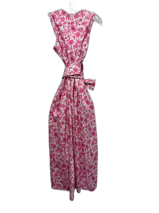 Ann Mashburn Size M White & Purple Cotton Floral Sleeveless Gathered Waist Dress White & Purple / M