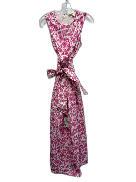 Ann Mashburn Size M White & Purple Cotton Floral Sleeveless Gathered Waist Dress White & Purple / M