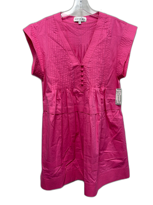 Hunter Bell Size S Pink Cotton Cap Sleeve Pintuck Bib Front V Neck Dress Pink / S